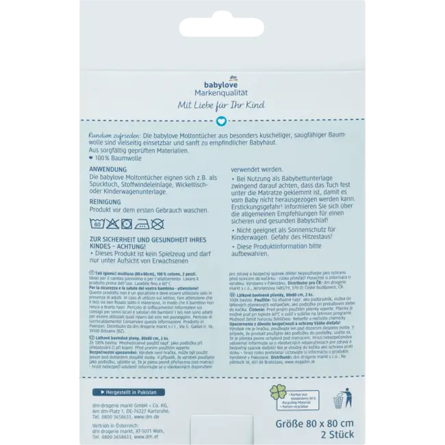 babylove Molton Doekjes Wit 2 St