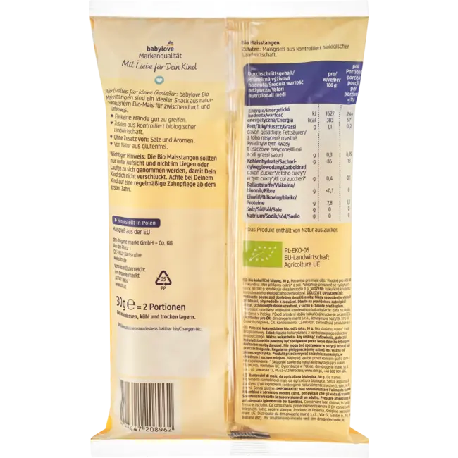 babylove Kindersnack Maisstokken, Vanaf 1 Jaar 30 g