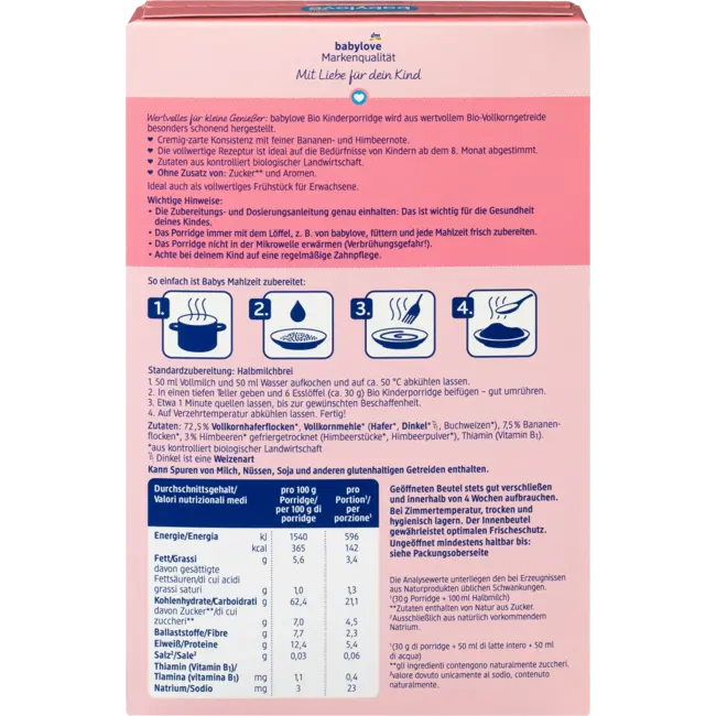 babylove Porridge Banaan & Framboos Vanaf De 8e Maand 200 g
