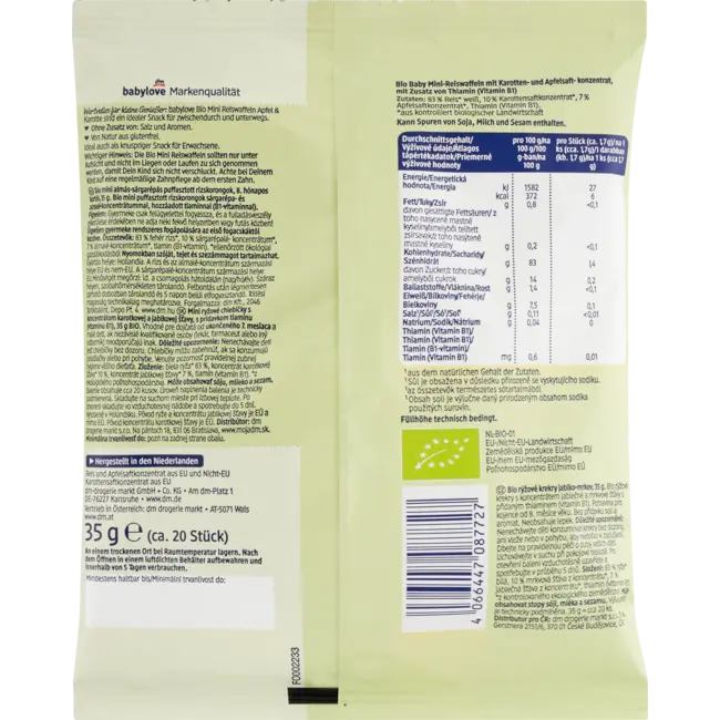 babylove Babysnack Rijstwafels Appel & Wortel, Vanaf 8 Maanden 35 g