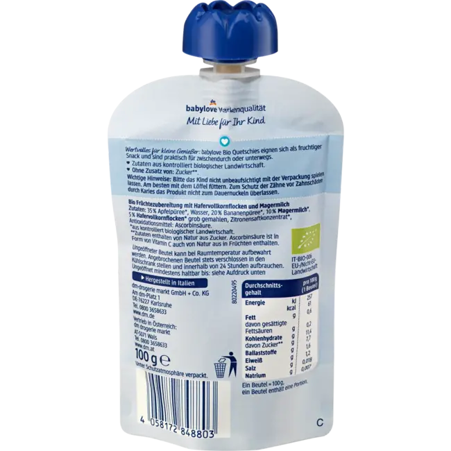 babylove Quetschie Goedenavond Appel-banaan-haver-melk Recyclebaar Vanaf 1 Jaar 100 g