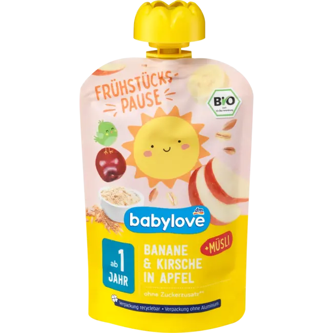 babylove Quetsch Ontbijtpauze Appel-banaan-kersen-muesli Recyclebaar Vanaf 1 Jaar 100 g