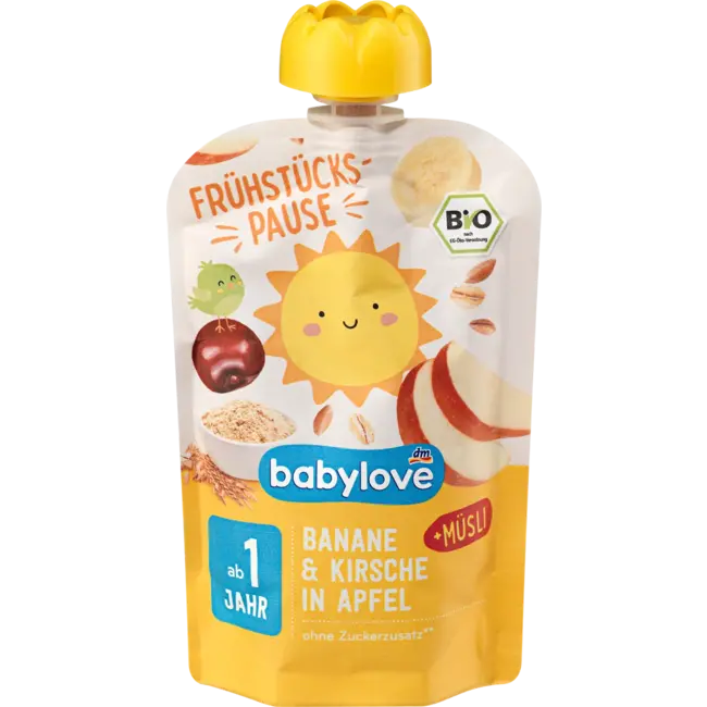 babylove Quetsch Ontbijtpauze Appel-banaan-kersen-muesli Recyclebaar Vanaf 1 Jaar 100 g