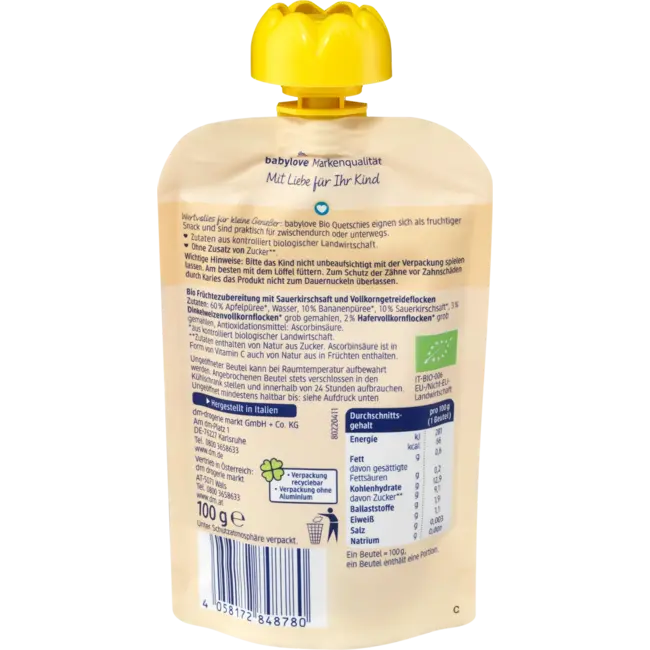 babylove Quetsch Ontbijtpauze Appel-banaan-kersen-muesli Recyclebaar Vanaf 1 Jaar 100 g