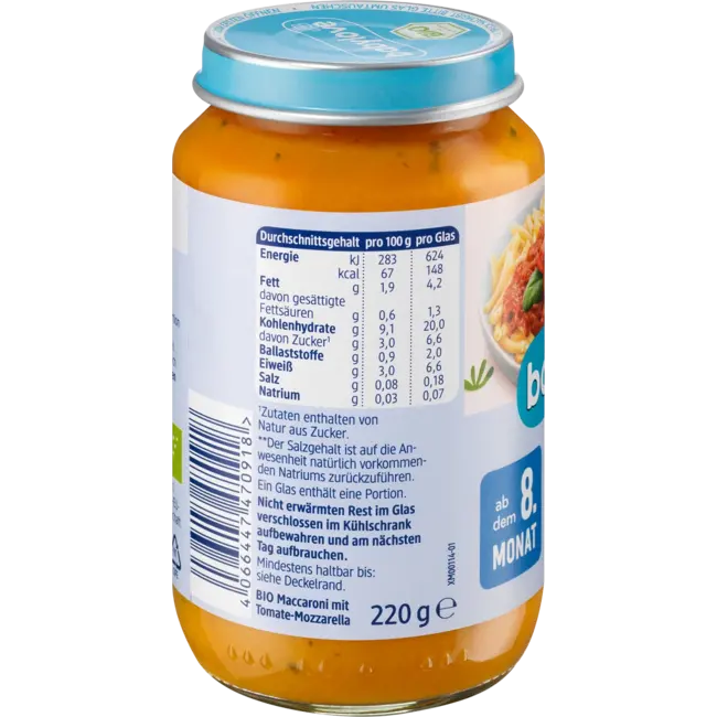 babylove Menu Maccaroni Met Tomaat-mozzarella Vanaf 8 Maanden 220 g
