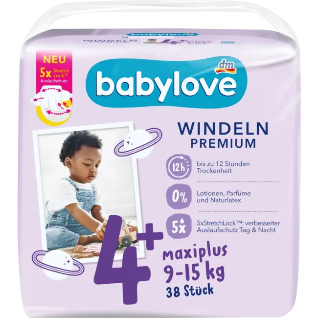 babylove Windeln Premium Gr. 4+, Maxiplus, 9-15 Kg 38 St