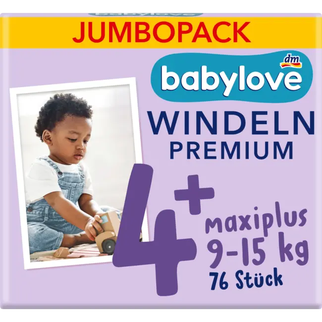 babylove Windeln Gr. 4+ Maxiplus (9-15 Kg), Jumbopack 76 St