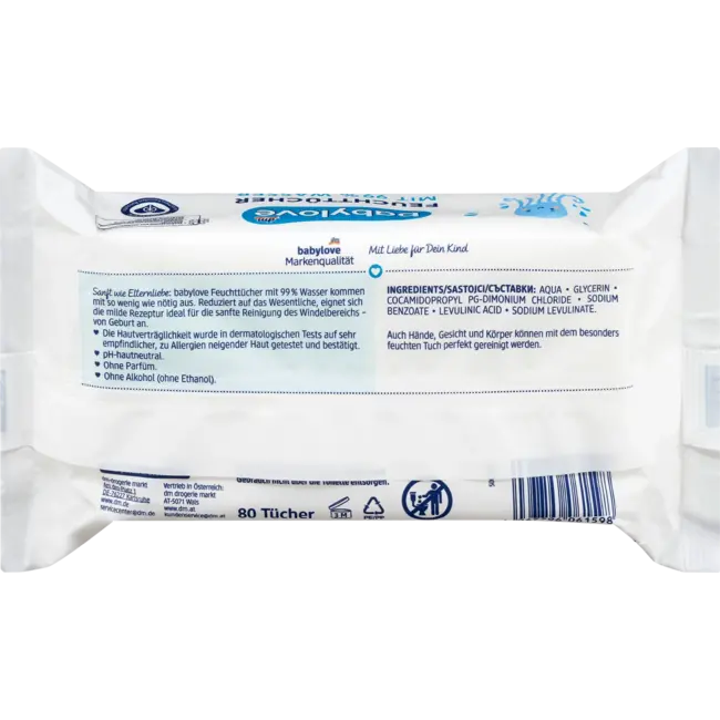 babylove Natte Doekjes Met 99% Water (4x80 St) 320 St