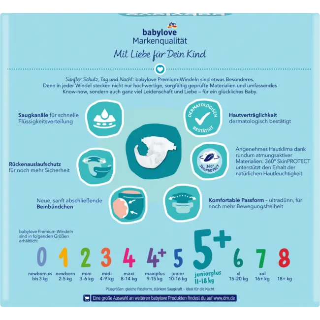 babylove Windeln Premium Gr. 5+, Juniorplus, 11-18 Kg 34 St