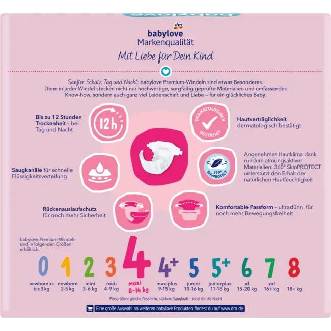 babylove Windeln Premium Gr. 4 Maxi (8-14 Kg), Monatspack 168 St