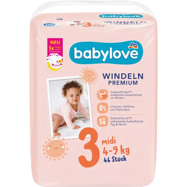babylove Windeln Premium Gr. 3 Midi, (4-9 Kg) 46 St
