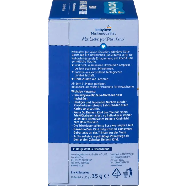 babylove Baby Thee Biologisch Welterusten Thee (20 Zakjes) 35 g