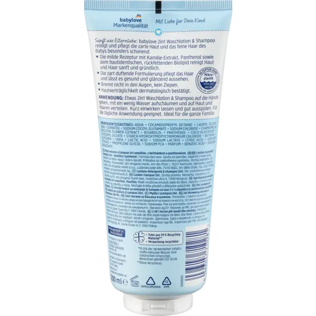 babylove Babyshampoo Douche & Waslotion 2in1 200 ml
