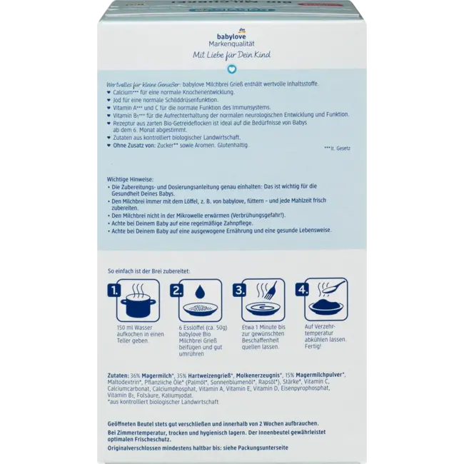 babylove Avondpap Melk Bio Griesmeel Vanaf 6 Maand 600 g