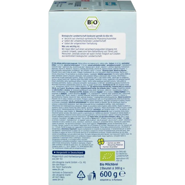 babylove Avondpap Melk Bio Griesmeel Vanaf 6 Maand 600 g
