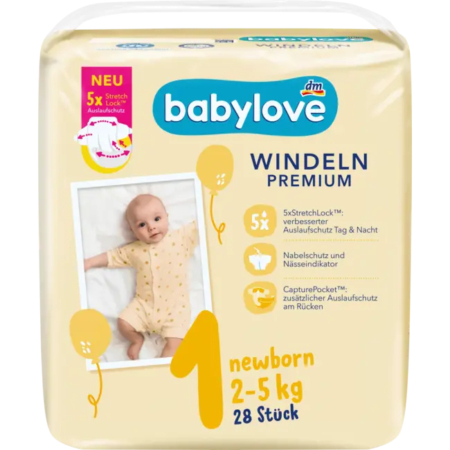 babylove Windeln Premium Gr. 1 Pasgeborene (2-5 Kg) 28 St