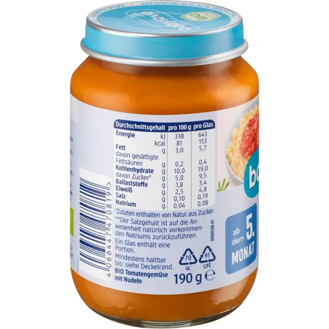 babylove Menu Tomatengroenten Met Pasta Vanaf De 5e Maand 190 g