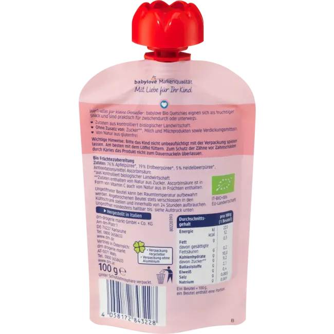 babylove Quetschie Aardbei & Bosbes In Appel Recyclebaar Vanaf 1 Jaar 100 g