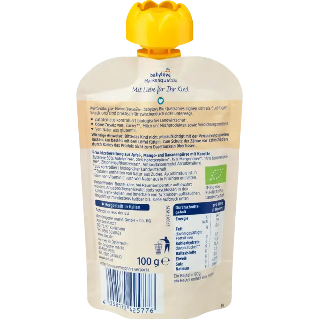 babylove Quetschie Mango & Banaan In Appel Met Wortel Vanaf 1 Jaar 100 g