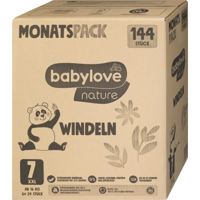 babylove nature Luiers Maat 7, XXL (vanaf 16 Kg), Maandverpakking 144 St