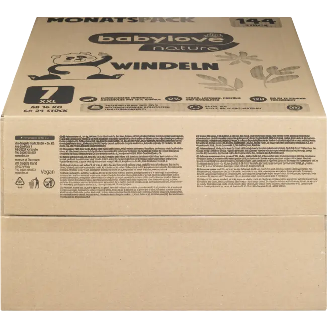 babylove nature Luiers Maat 7, XXL (vanaf 16 Kg), Maandverpakking 144 St