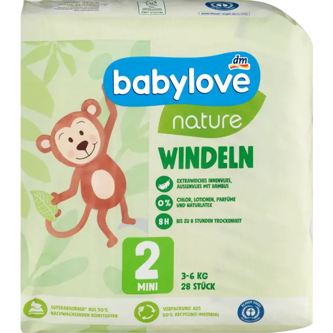 babylove nature Windeln Gr. 2, Mini (3-6 Kg) 28 St