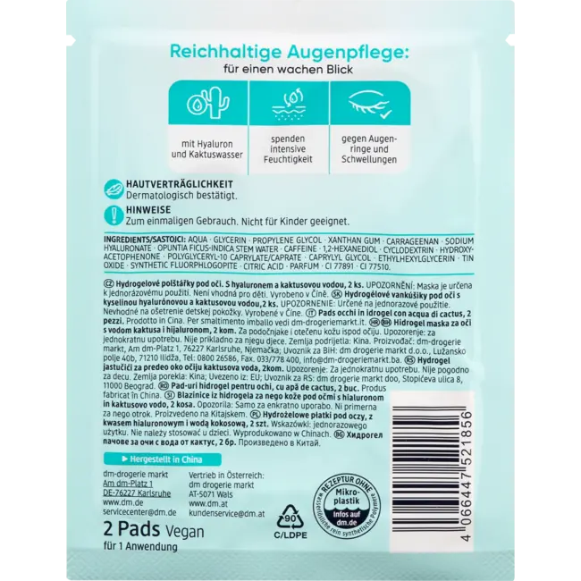 Balea Oogpads Hydrogel Cactuswater (1 Paar) 2 St