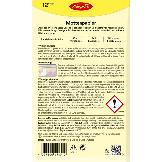 Aeroxon Mottenpapier Lavendel 12 St