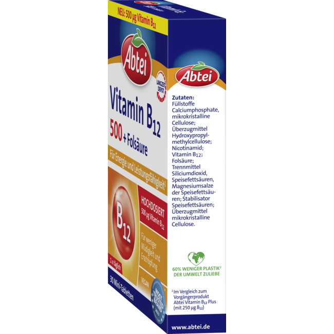 Abtei Vitamine B12 500 + Foliumzuur Mini-Tabletten 30st