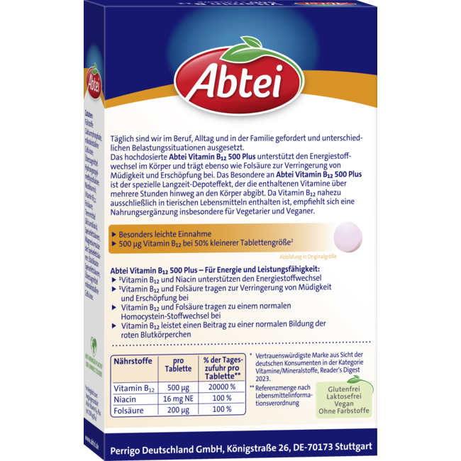 Abtei Vitamine B12 500 + Foliumzuur Mini-Tabletten 30st