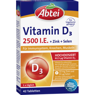 Abtei Abtei Vitamine D3 2500 I.E. + Zink + Selenium Tabletten 42st