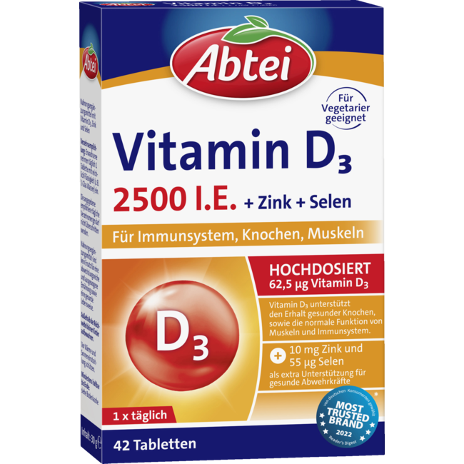Abtei Vitamine D3 2500 I.E. + Zink + Selenium Tabletten 42st