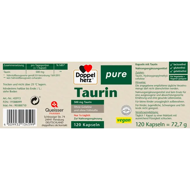 Doppelherz Taurine 500mg Capsules 120 St 72.7 g