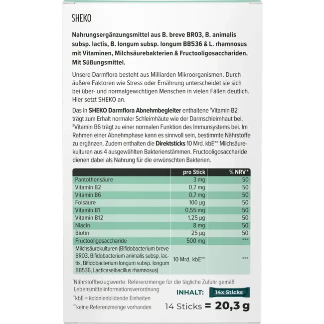 SHEKO Darmflora Afslankmetgezelsticks, 14 Stuks 20.3 g