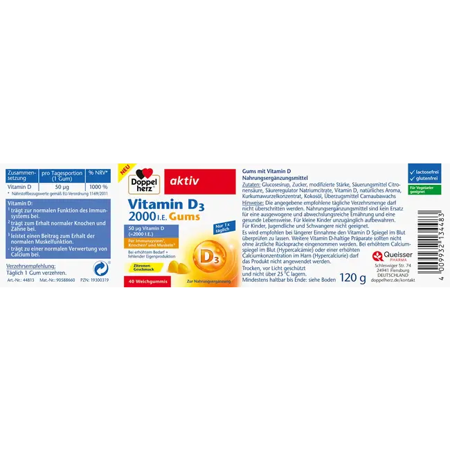 Doppelherz Vitamine D3 2000 Snoepjes 120.0 g