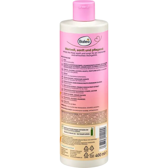 Balea Shampoo Natural Beauty Verfrissend Perzik & Rijstwater 400.0 ml