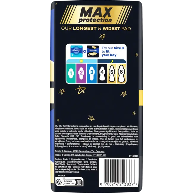 always Ultimate Maandverband Night Max Protection 6 Met Vleugels 12.0 St