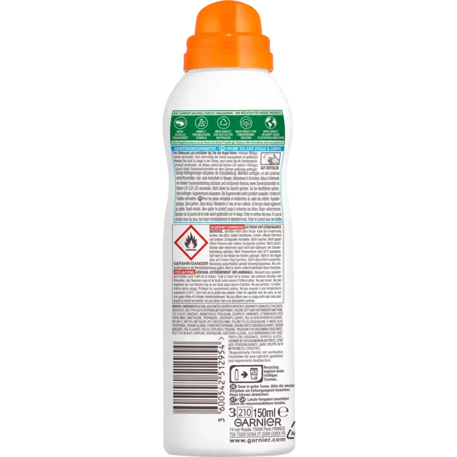 Garnier Ambre Solaire Sonnenspray Aerosol Kids Sensitiv Expert+, Anti Sand LSF 50+ 150.0 ml