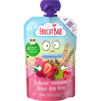 FruchtBar FruchtBar Knijp Aardbei, Framboos, Spelt & Rode Biet Vanaf 6 Maanden