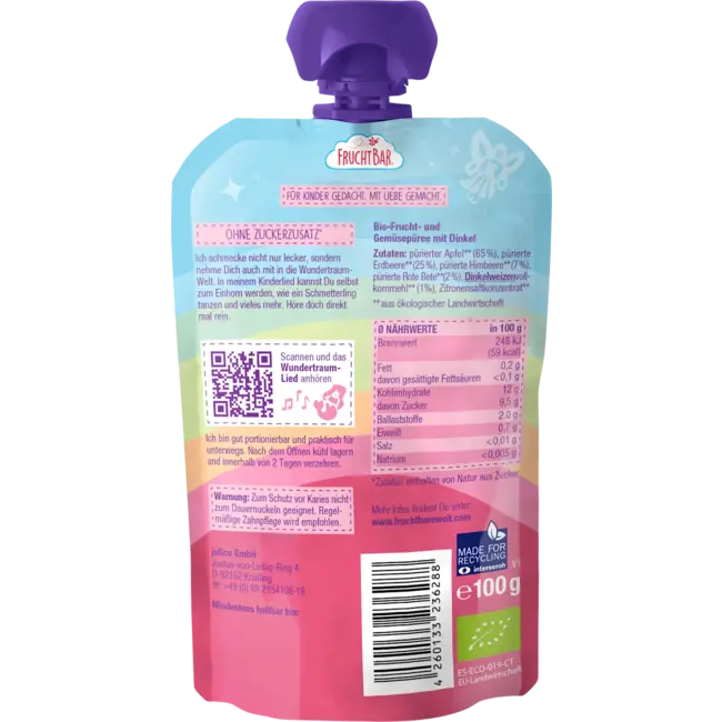 FruchtBar Knijp Aardbei, Framboos, Spelt & Rode Biet Vanaf 6 Maanden 100.0 g