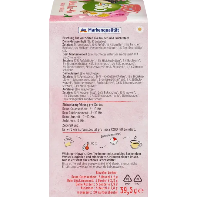 dmBio Thee-mix, Kruiden- & Fruitthee 4 Soorten (20 Zakjes) 39.5 g