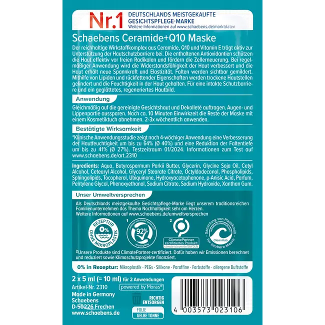 Schaebens Gezichtsmasker Ceramide + Q10 10.0 ml