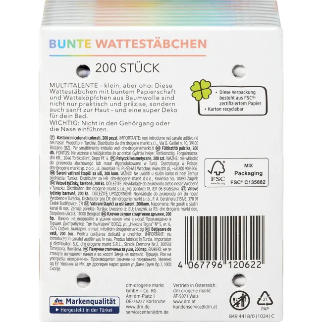 ebelin Kleurrijke Wattenstaafjes 200st 200.0 St