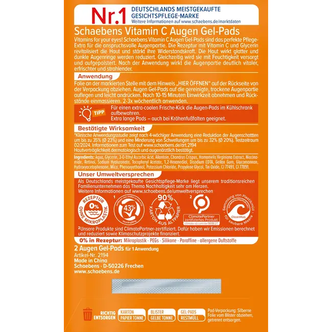 Schaebens Oogpads Gel Vitamine C (1 Paar) 2.0 St
