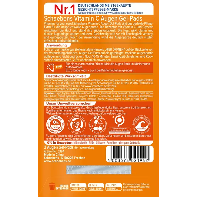 Schaebens Oogpads Gel Vitamine C (1 Paar) 2.0 St