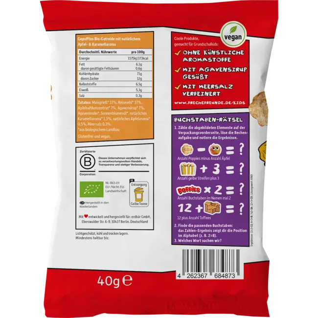 Freche Freunde Kindersnack Poppies Apppel Caramel 40.0 g