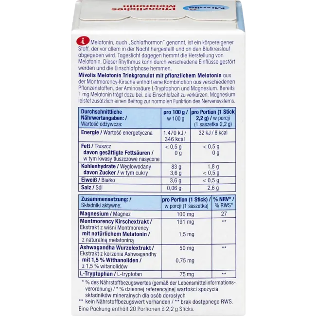 Mivolis Plantaardige Melatonine Drinkgranulaat 20 St 44.0 g