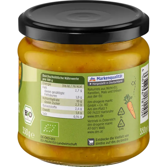 dmBio Menu Rijst Met Groenten, Vanaf 3 Jaar 350.0 g