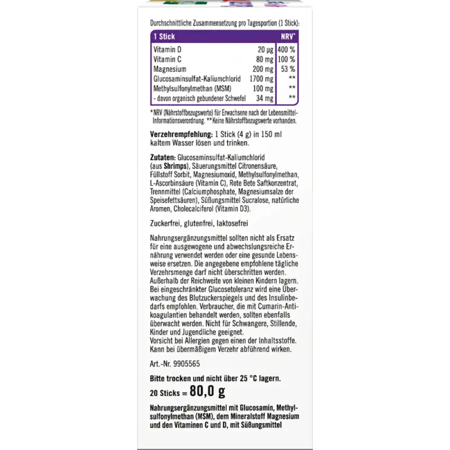 taxofit Glucosamine 1700 + MSM + Magnesium Sticks 20 St 80.0 g