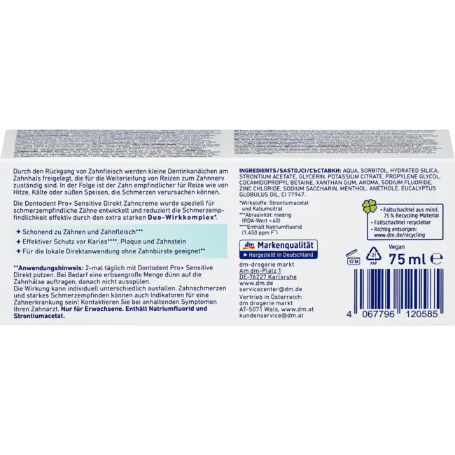 Dontodent PRO+ Tandpasta Sensitive Direct 75.0 ml